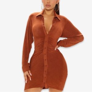 Fashion Nova Slinky Button Down in Rust 🤎